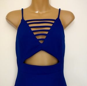 New blue cage cut out sexy club dress S/M